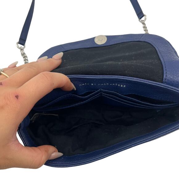 MARC BY MARC JACOBS New Q Karlie Leather Crossbody Dark Blue Chain Flap Snap - Picture 8 of 10